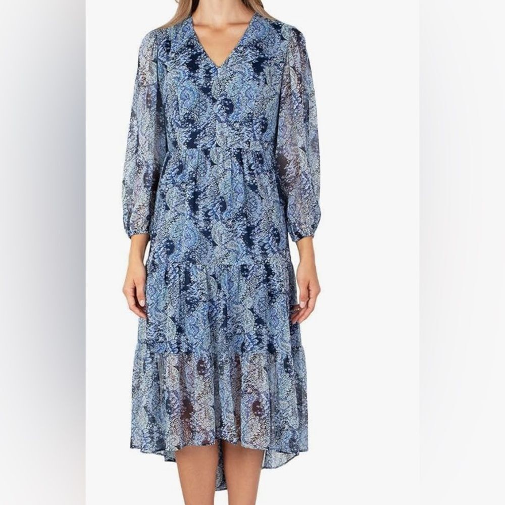 Joie Women Limited Edition Blue Paisley High Low Dress Large sheer boho Flowy